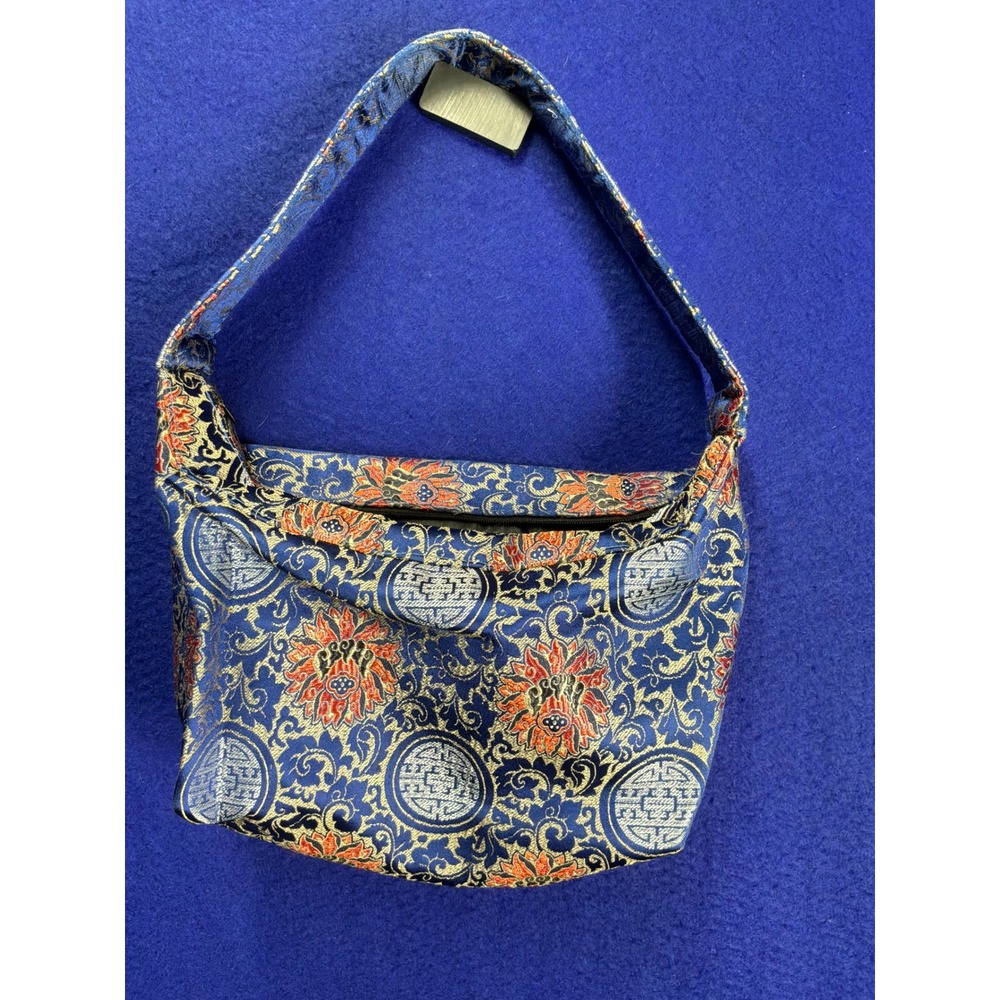 Boho Women Unbranded Brocade Hobo Shoulder Bag Small Blue Floral Gold Medallion